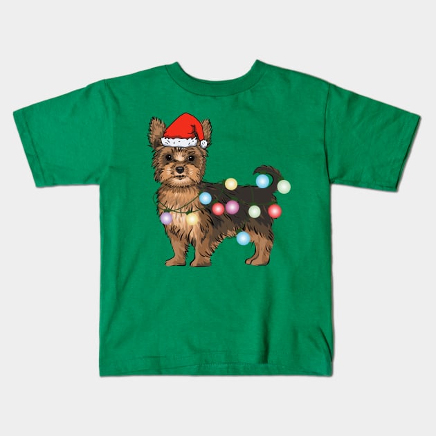 Yorkie Christmas Lights Kids T-Shirt by okpinsArtDesign